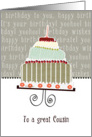 to a great cousin, happy birthday, cake & candle card