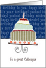 to my colleague, business happy birthday card, cake & candle card