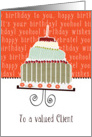 to a valued client, business happy birthday card, cake & candle card