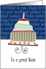 to a great boss, business happy birthday card, cake & candle card