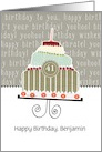 Happy birthday, Benjamin, customizable birthday card, cake, card