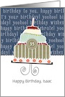 Happy birthday, Isaac, customizable birthday card, cake, card