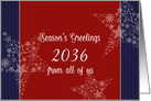 Season’s Greetings from group, Year Customizable, red,white & blue card