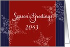 Season’s Greetings, Year Customizable, patriotic red,white & blue card