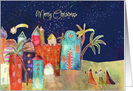Merry Christmas, three wise men, oriental town, Luke 2:10 card