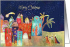 Merry Christmas, three wise men, oriental town, Luke 2:10 card