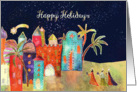 Happy Holidays, three wise men, oriental town, card