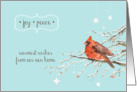 Merry Christmas from our new home card, red cardinal, watercolor card