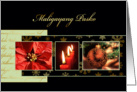 Merry Christmas in Tagalog, poinsettia, ornament, candles card
