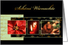 Merry Christmas in Swiss German, poinsettia, ornament, candles card