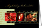 Merry Christmas in Scottish Gaelic, poinsettia, ornament, candles card