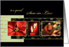 Merry Christmas to my son-in-law, gold effect, poinsettia, ornament card