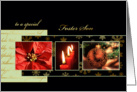 Merry Christmas to my foster son, poinsettia, ornament, gold effect, card