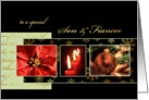 Merry Christmas to my son & fiancee, poinsettia, gold effect card