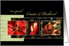 Merry Christmas to my cousin & husband, poinsettia, gold effect card