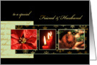 Merry Christmas to my friend & husband, poinsettia, gold effect card