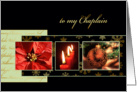 to my chaplain, Christmas card, gold effect, poinsettia, luke 2 card