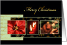 Merry Christmas, gold effect, poinsettia, candle, ornament card