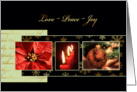 love, peace, joy, Christian Christmas card, gold effect, poinsettia, card