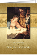 Merry Christmas to my daughter & family, nativity, gold effect card