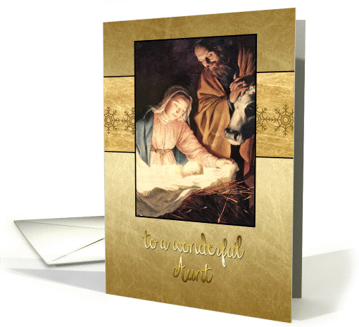Merry Christmas to my aunt, nativity, gold effect card (1001061)