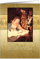 Merry Christmas to my deacon & family, nativity, gold effect card