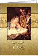 to a valued client, nativity, Christmas card, gold effect card