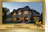 Merry Christmas from our new home,customizable photo card, gold effect card