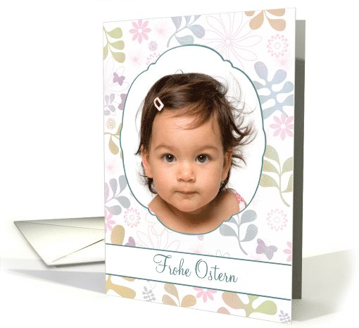 frohe Ostern, Happy Easter in German, photo card, flowers card