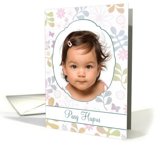 Pasg Hapus, Happy Easter in Welsh, photo card, flowers, teal card