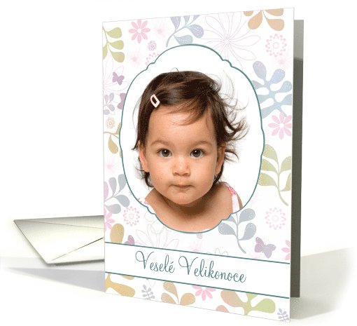 Vesel Velikonoce, Happy Easter in Czech, photo card, flowers card