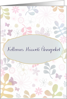 Happy Easter in Hungarian, teal, pink florals card