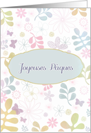 Happy Easter in French, Joyeuses Pques, teal, pink florals card