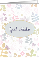 Happy Easter in Danish, God pske, teal & pink florals card