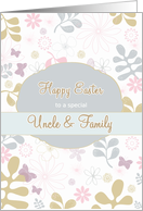 Happy Easter to my Uncle & family, teal & pink florals, contemporary card