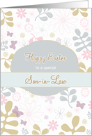Happy Easter to my son in law, teal & pink florals, contemporary card