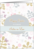 Happy Easter to my sister in law, florals, teal, pink, purple card