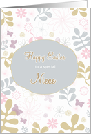 Happy Easter to my niece, florals, teal, purple card