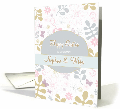 Happy Easter to my nephew & wife, florals, teal, purple card (1019497)