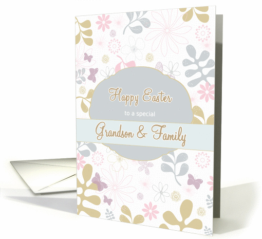 Happy Easter to my grandson & family, florals, teal, purple card