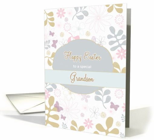 Happy Easter to my grandson, florals, teal, purple card (1019601)