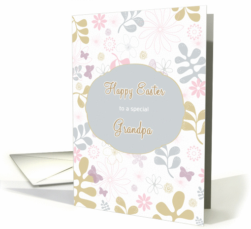 Happy Easter to my grandpa, florals, teal, purple card (1019611)