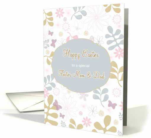Happy Easter to my foster parents, florals, teal, purple card