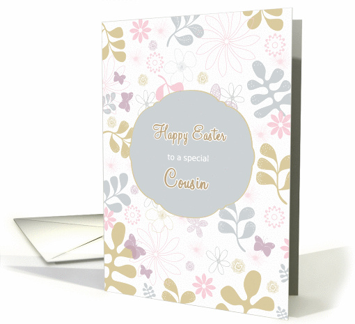 Happy Easter to my cousin, florals, teal, purple card (1020139)