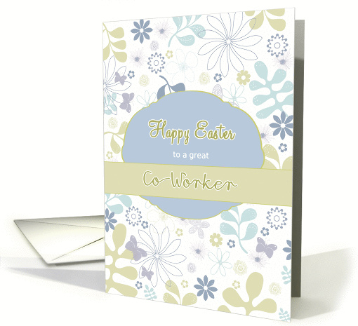 Happy Easter to my co-worker, florals, blue & teal flowers card