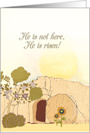 He has risen, Christian Easter wishes, empty tomb, scripture card