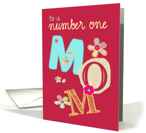 to a number one mom, happy mother's day, letters and flowers, red card