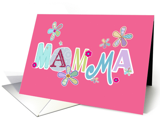 mamma, Italian happy mother's day, letters and flowers, pink card