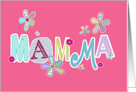 mamma, Italian happy mother’s day, letters and flowers, pink card