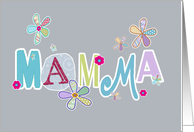 mamma, Swedish happy mother’s day, letters and flowers, grey & teal card